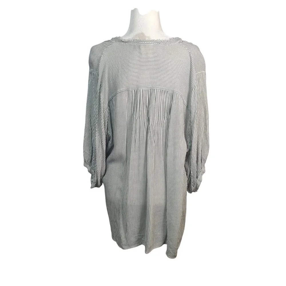 Free People Striped Ruffle Top Blouse Gray White Boho Oversized Coquette M/L